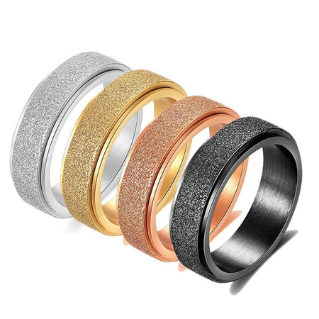 VQYSKO 6MM Anxiety Relief Spinner Ring for Women and Man Stainless Steel Sand Blast Glitter Finish Gold Color Fidget Ring Band 0 The Autistic Innovator 