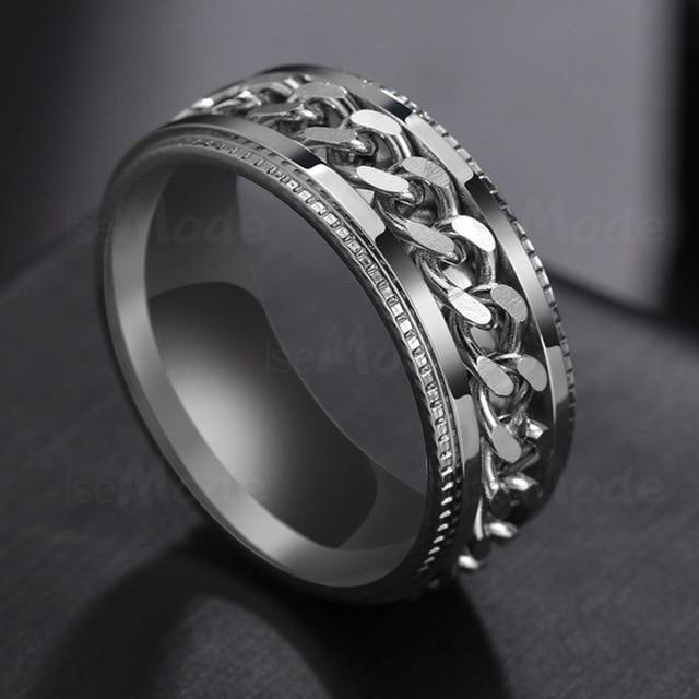 (r259-hl/13r259-hl/13) Letdiffery Punk Spinner Chain Men Rotatable Ring, Stainless Steel Rotatable Cool Jewelry Party Gift